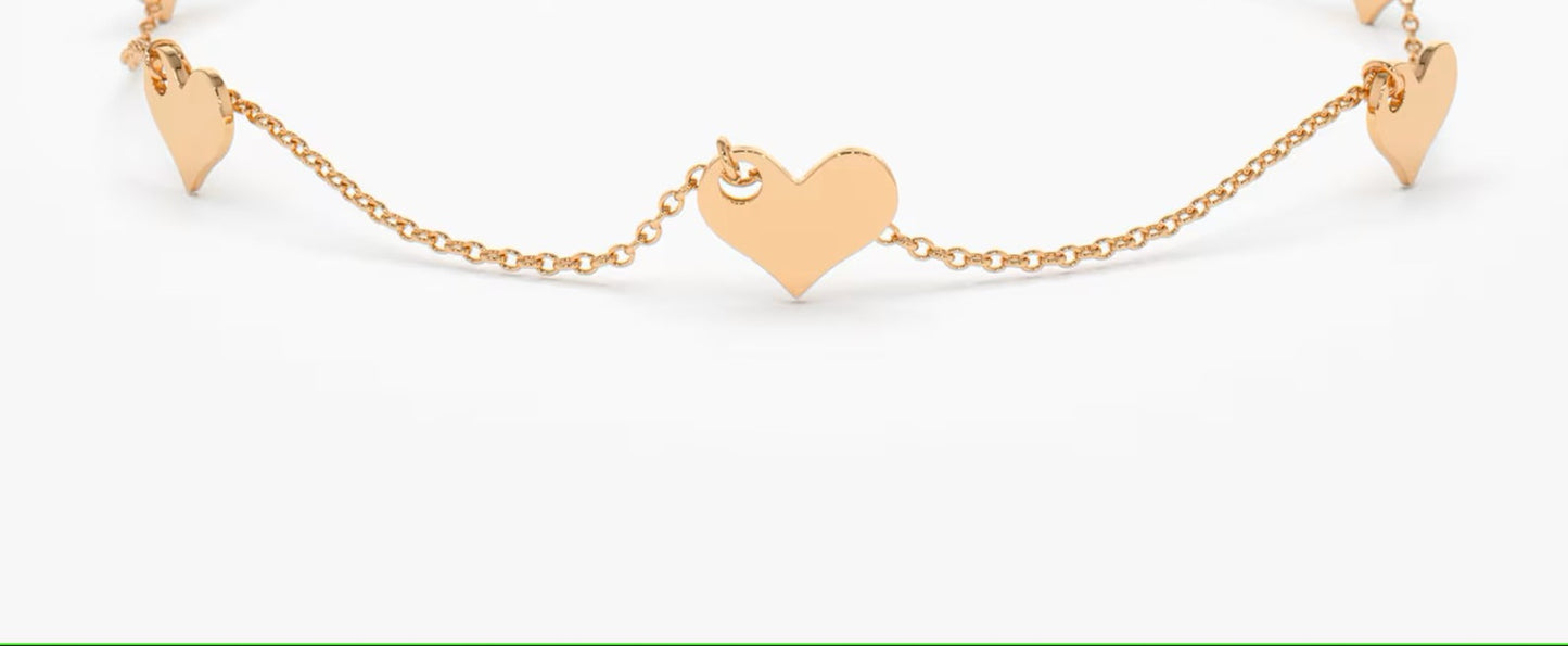 925 Sterling Silver 5 Heart Minimal Bracelet
