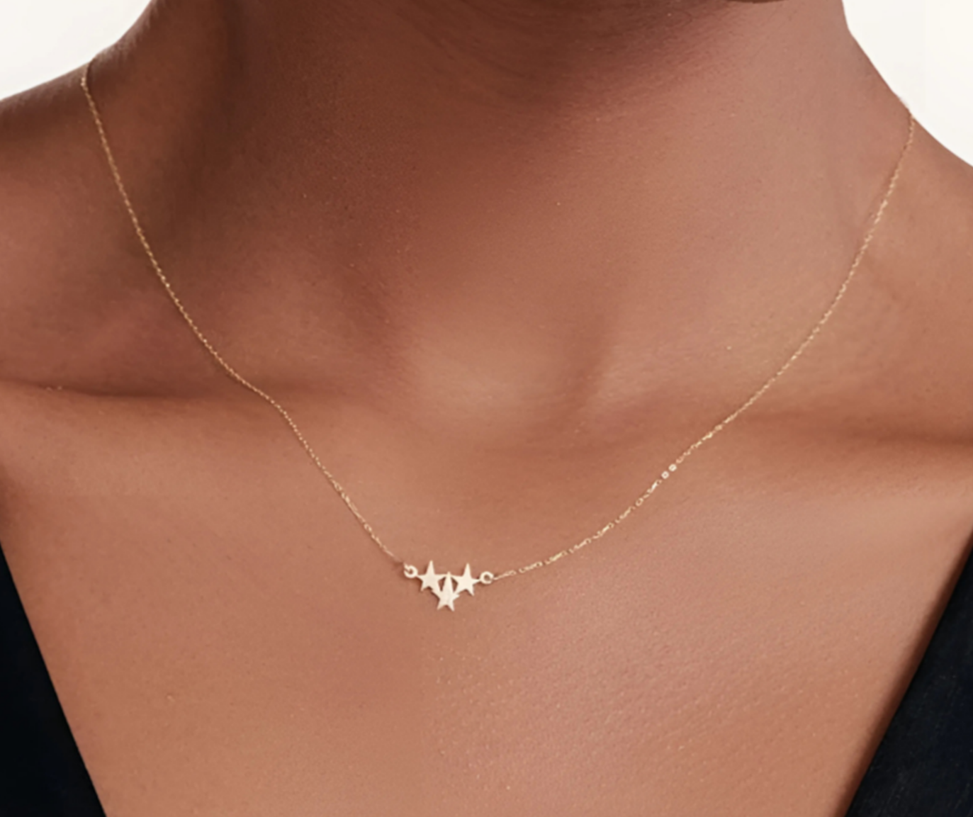 925 Sterling Silver 3 Star Elegant Charm Necklace