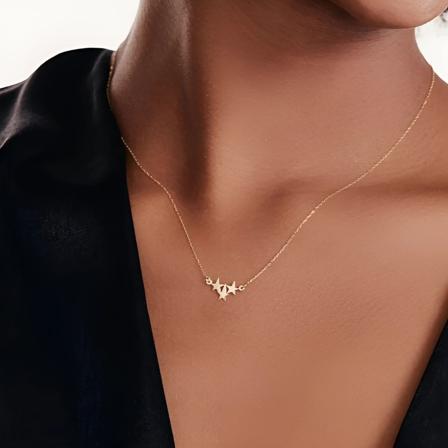 925 Sterling Silver 3 Star Elegant Charm Necklace