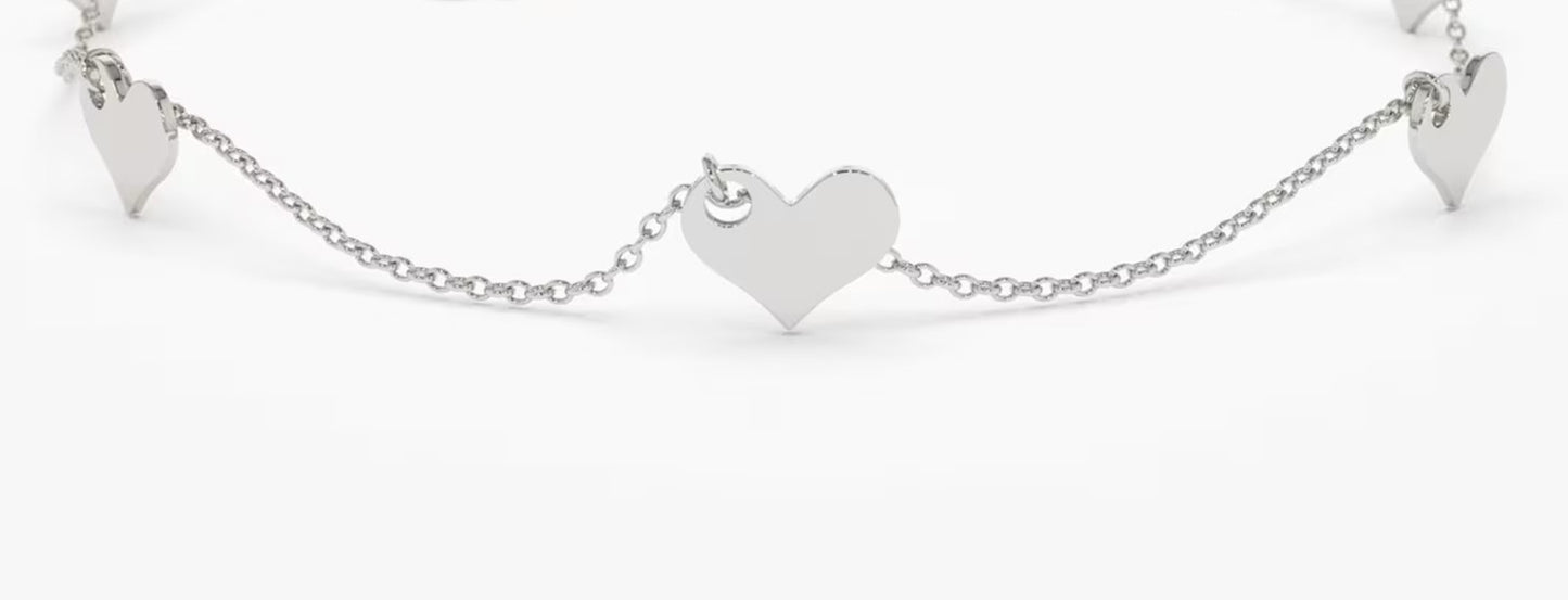 925 Sterling Silver 5 Heart Minimal Bracelet