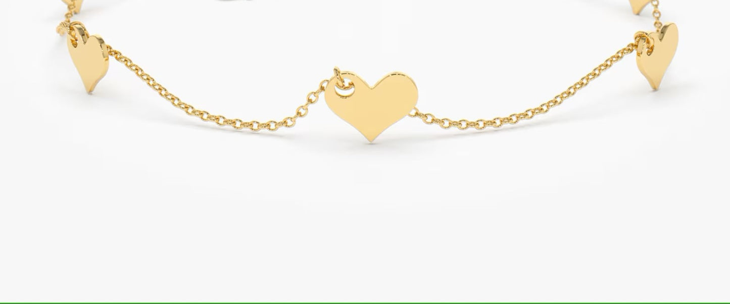 925 Sterling Silver 5 Heart Minimal Bracelet