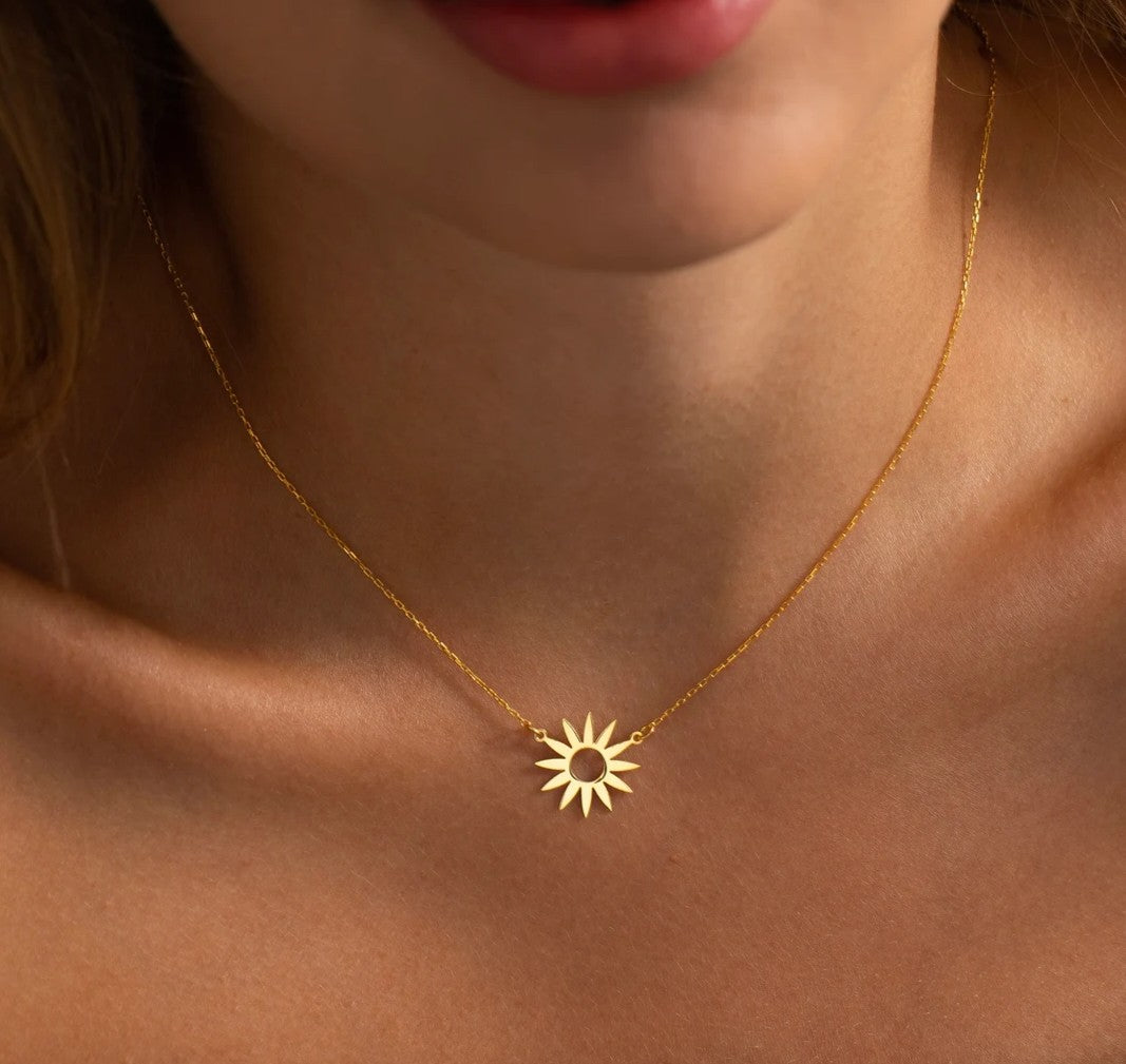 925 Sterling Silver Sun Symbol Charm Necklace