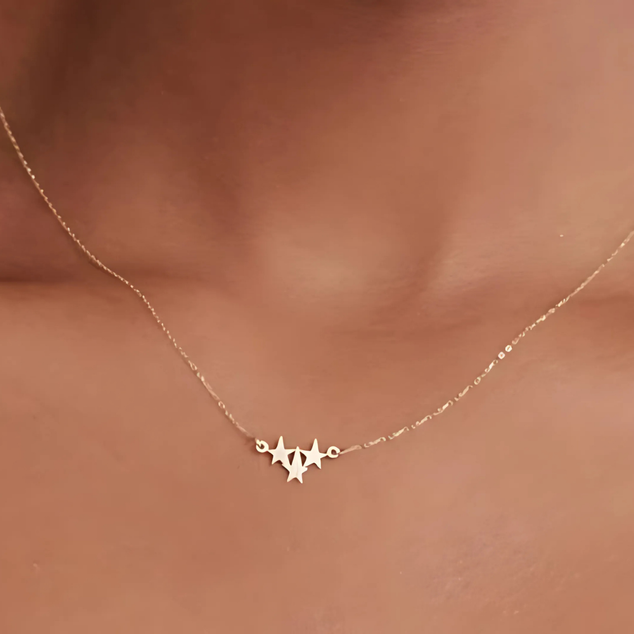 925 Sterling Silver 3 Star Elegant Charm Necklace