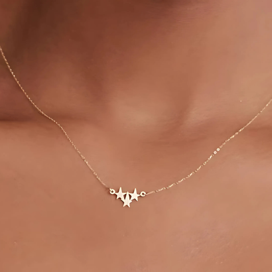 925 Sterling Silver 3 Star Elegant Charm Necklace