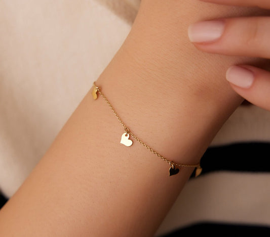 925 Sterling Silver 5 Heart Minimal Bracelet 