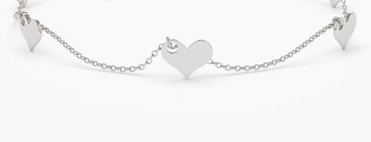 925 Sterling Silver 5 Heart Minimal Bracelet 