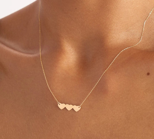 925 Sterling Silver 3 Heart Elegant Charm Necklace