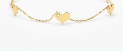 925 Sterling Silver 5 Heart Minimal Bracelet 