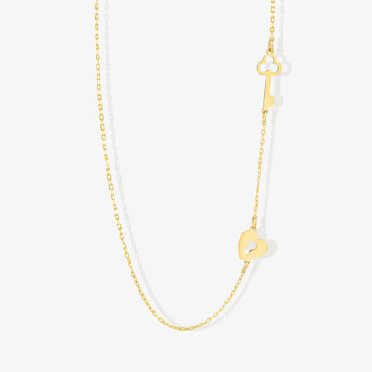 925 Sterling Silver Side Heart Key Lock Charm Necklace